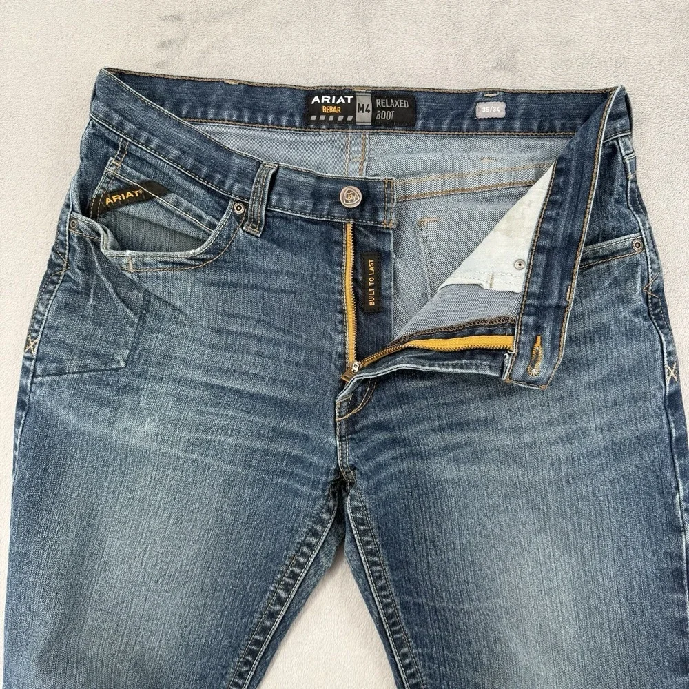Ariat Rebar M4 Jeans Mens Size 35/34 Relaxed Boot Blue Denim Work Pants Stretch